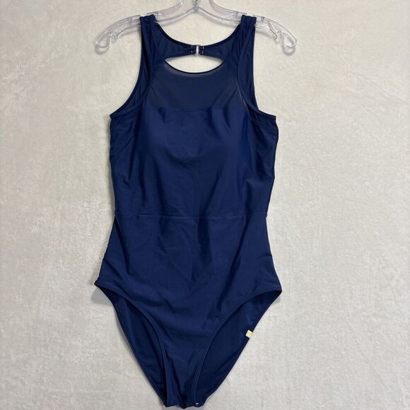 Summersalt One Piece High Neck Sheer Mesh Halter Swimsuit Blue Size 10 Pool Swim - Picture 1 of 11